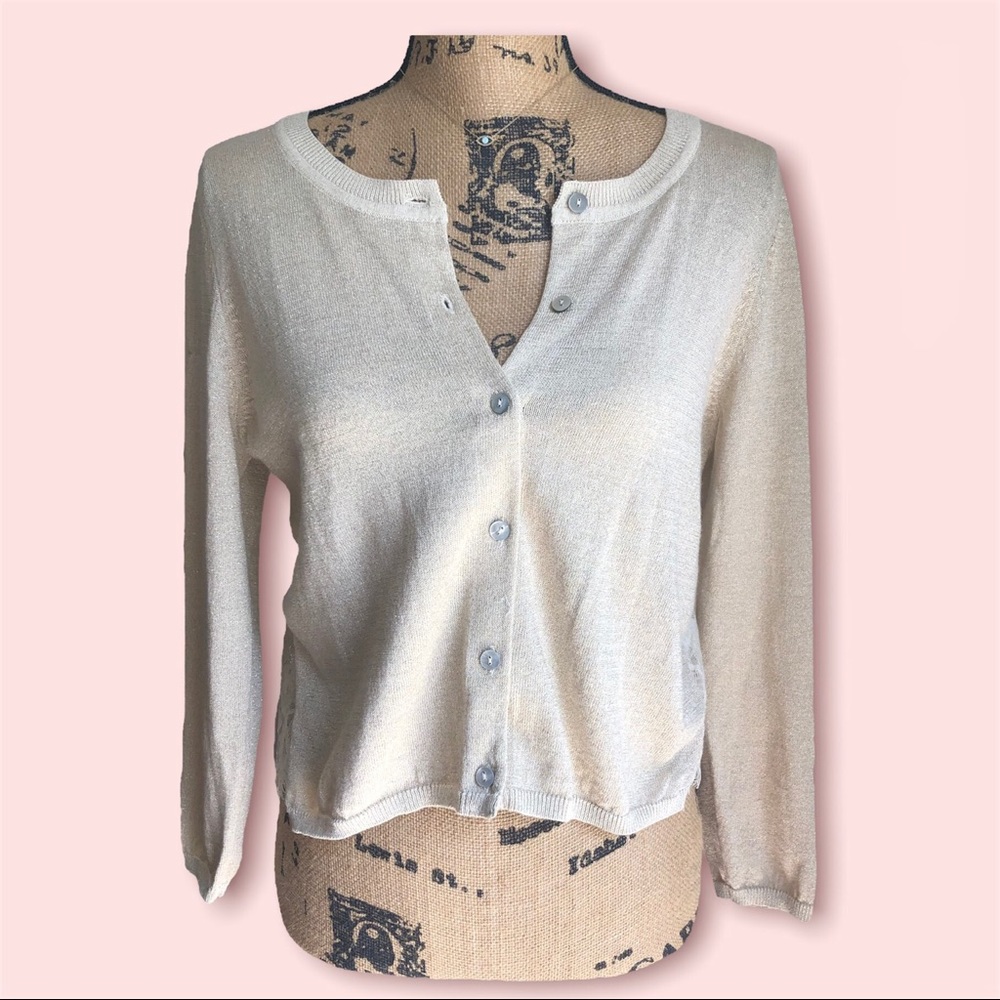 ☕️ Sparkly cream cardigan with lace back from Anthropologie